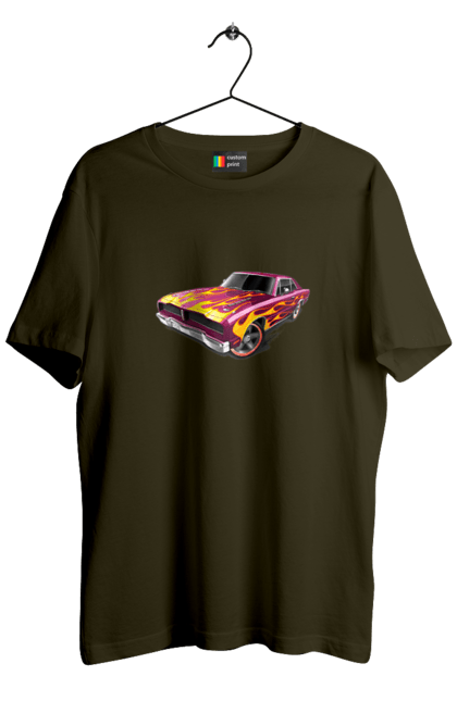 Футболка чоловіча з принтом "Кастом автомобіль". Авто, автомобіль, аерографія, вогонь, кастом, машина, полум я, тюнінг. 2070702