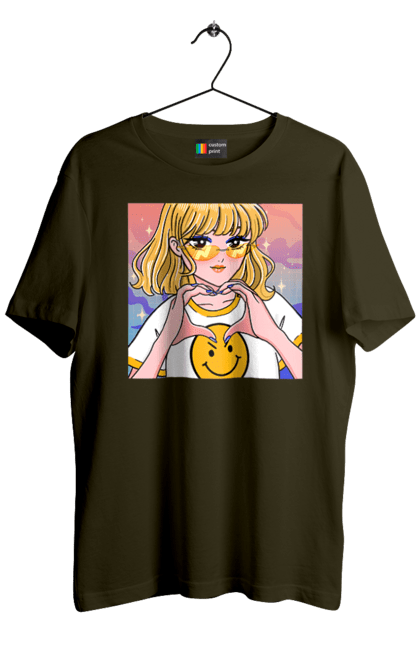 Футболка чоловіча з принтом "Жовта Дівчинка". Аніме, дівчинка, смайл. 2070702