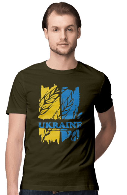 Футболка чоловіча з принтом "Україна колоски пшениці". Колоски пшениці, символ україни, україна, україна колоски пшениці, українська символіка. 2070702
