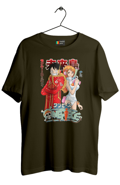 Men's t-shirt with prints One Piece Nami and Luffy. Anime, cat burglar, manga, nami, one piece, straw hat pirates. 2070702