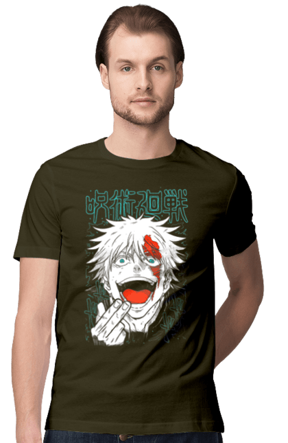 Men's t-shirt with prints Jujutsu Kaisen Gojo. Anime, dark fantasy, gojo, jujutsu kaisen, magic battle, manga, mystic. 2070702