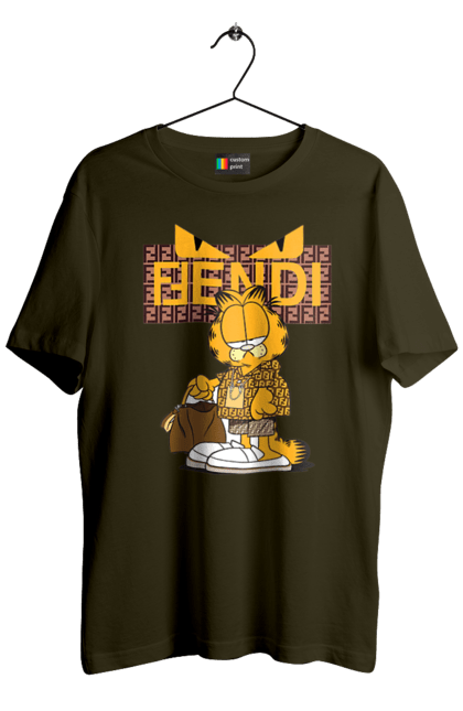 Футболка чоловіча з принтом "Fendi Гарфілд". Fendi, garfield, бренд, будинок моди, гарфілд, італія, люкс, мода, сумка, фенді. 2070702