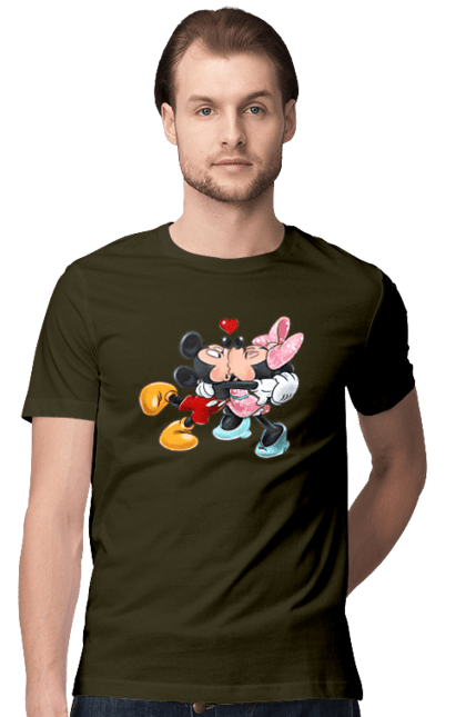 Футболка мужская с принтом Микки Маус и Минни Маус. Mickey mouse, minnie mouse, дисней, микки, микки маус, минни маус, мультфильм. 2070702