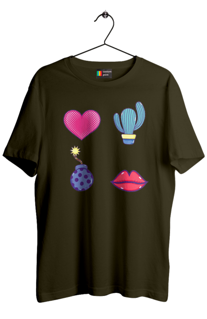 Men`s t-shirt with prints Heart, Cactus, Bomb, Lips. Bomb, cactus, lips. 2070702