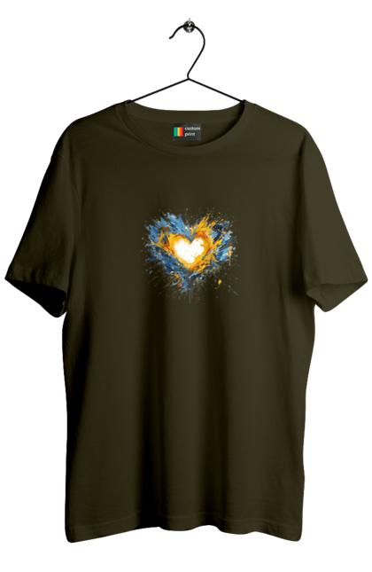 Men`s t-shirt with prints Patriot heart. Heart, patriotic, ukraine, ukrainian, ukrainian flag. 2070702