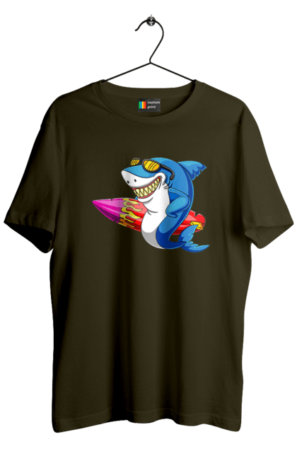Men`s t-shirt with prints Shark With Glasses Surfing. Glasses, shark, summer, surfing. 2070702