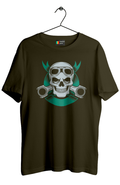 Футболка чоловіча з принтом "череп мотолюбитель". Байк, мото, окуляри, череп. 2070702