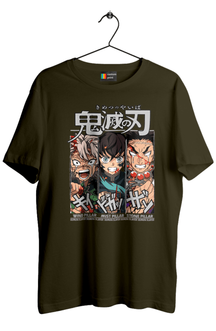 Men's t-shirt with prints Demon Slayer Sanemi Muichiro Gyomei. Anime, demon slayer, gyomei, himejima, kimetsu no yaiba, manga, muichiro, sanemi. 2070702