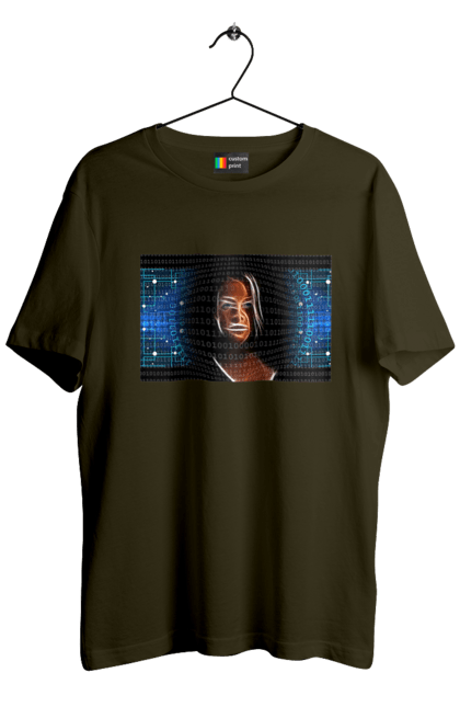 Футболка чоловіча з принтом "Штучний Розум". Айті, айтішник, гик, жінка, знання, інженер, інтелект, кібер, кібернетика, кіборг, код, комп, комп`ютерник, кристал, машинне навчання, мікросхема, мозок, портрет, програміст, професіонал, професія, розробник, розум, світиться, світло, хакер, чіп, штучний інтелект, штучний розум. 2070702