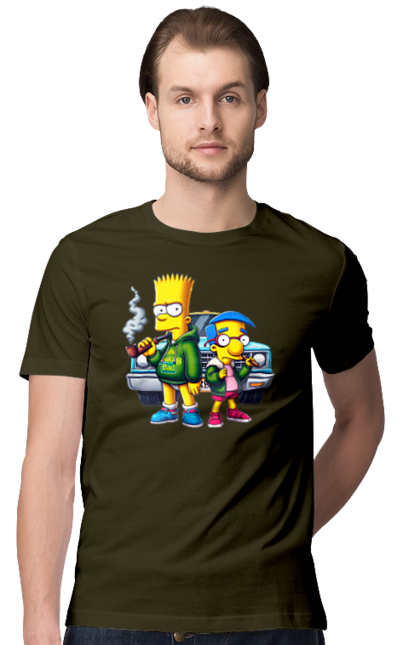 Men's t-shirt with prints Bart Breaking Bad. Bart, breaking bad, cartoon, character, laboratory, milhouse, serial, simpson, simpsons. 2070702