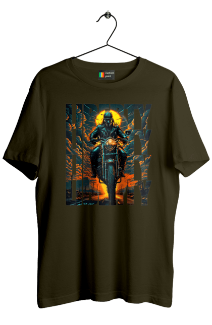 Футболка чоловіча з принтом "Байкер". Байкер, мотоцикліст, подорожі, свобода, туризм. 2070702