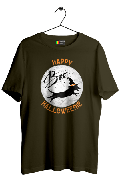 Футболка чоловіча з принтом "Happy Halloweenie". Відьма, для любителів собак, пес, собаки, такса, хеллоуїн. futbolka.stylus.ua