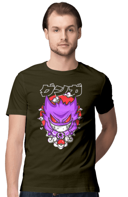 Men's t-shirt with prints Pokemon Gengar. Anime, fushigibana, games, gengar, nintendo, pokemon, pokemon go. 2070702