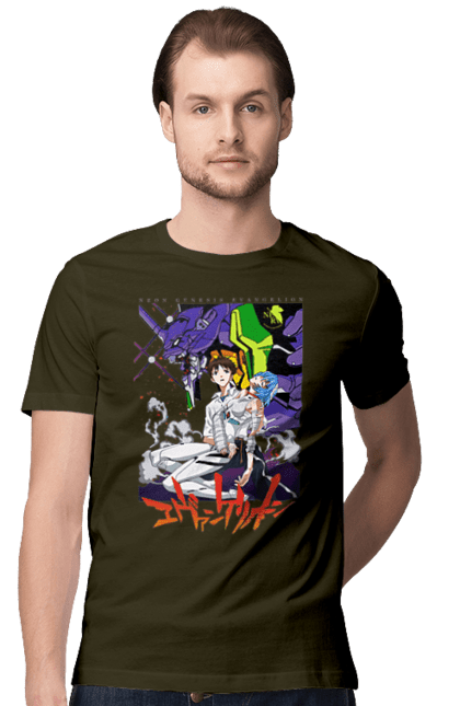 Men's t-shirt with prints Evangelion. Anime, evangelion, eve, kaoru, manga, neon genesis evangelion, rei ayanami, shinji. 2070702