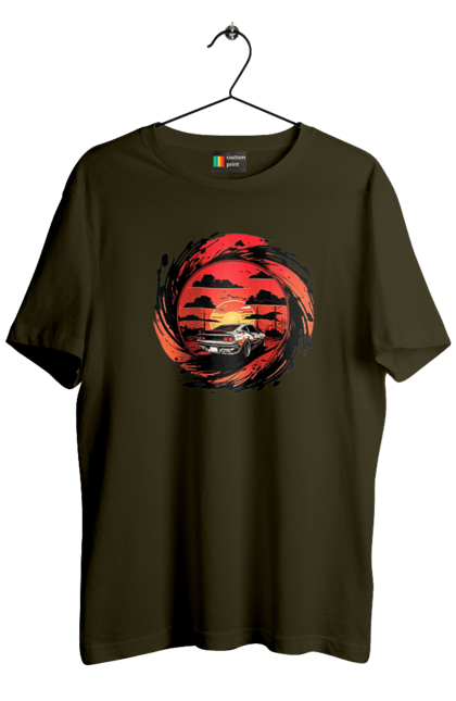 Футболка чоловіча з принтом "Феррарі на заході сонця". Авто, автомобіль, машини, феррарі. 2070702