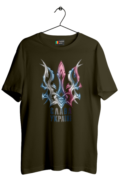 Футболка чоловіча з принтом "Тризуб слава Україні кольоровий". Воля, свобода, слава україні, тризуб, тризуб слава україні, україна, я українець. 2070702