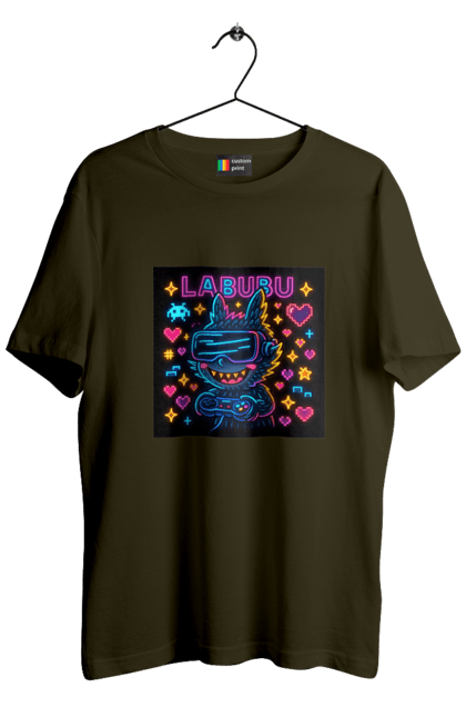 Футболка чоловіча з принтом "Лабубу". Vrочки, геймеркультура, геймпад, іконкиаркади, кіберарт, лабубу, неонгеймінг, піксельарт, ретроаркада, світиться. 2070702