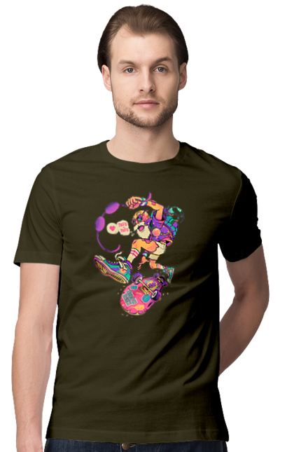 Men`s t-shirt with prints Grandfather on the wave. Age, be young, chase, cool grandfather, drive, fire, grandfather and skate, play, sport, youth at heart. 2070702