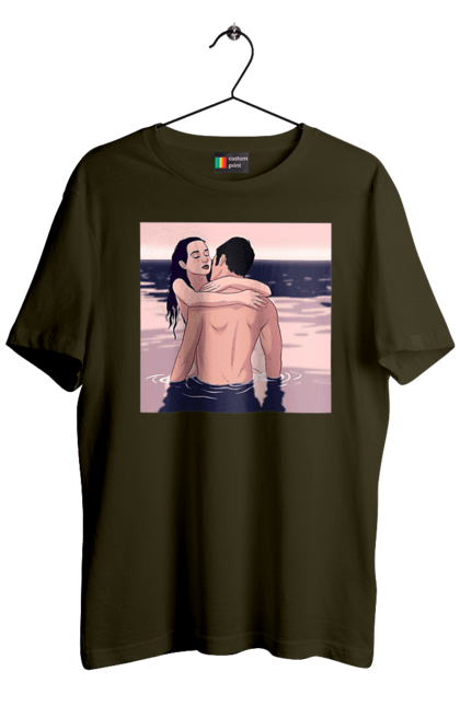 Футболка чоловіча з принтом "Парочка Обнімається В Річці". Голо, кохання, пара. 2070702
