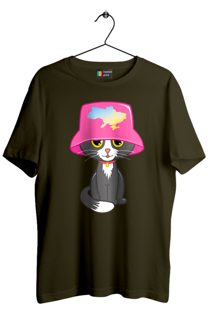 Футболка чоловіча з принтом "Котик з картою україни". Євробачення, калош, кіт, котик, музика, панама калоша, символ україни, україна. 2070702