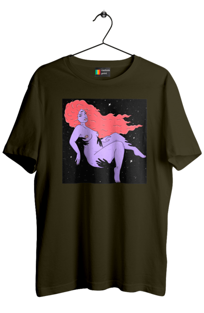 Футболка чоловіча з принтом "Фіолетова Дівчина В Чорній Дирі". Дівчина, лапають. 2070702