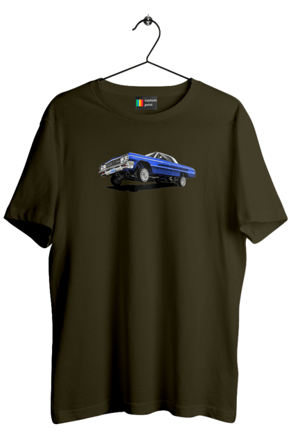 Men`s t-shirt with prints Car. Blue, car, chevrolet, classic, impala, lowrider. 2070702