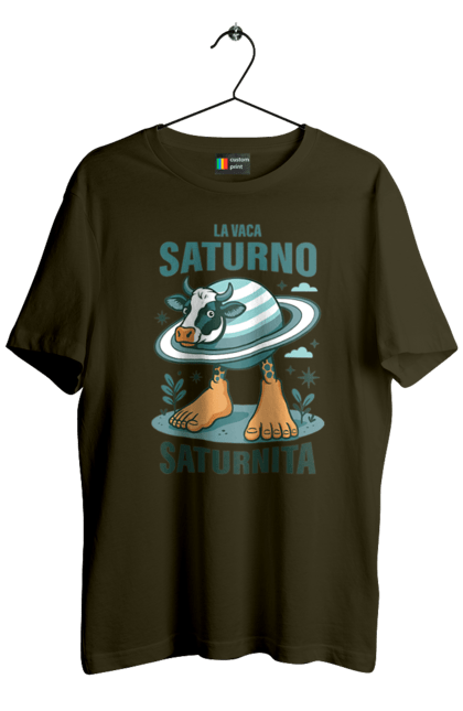 Футболка чоловіча з принтом "Lavaca Saturno Saturnita". Брейнрот, італійська гнилизна мозку, італійський брейнрот, італійський мем, італійські меми, корова сатурн, ла вака, ла вака сатурно, лавака сатурно, сатурно сатурніто. 2070702