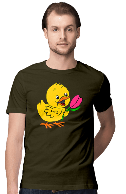 Men`s t-shirt with prints Chicken With A Tulip. Chick, tulip. 2070702