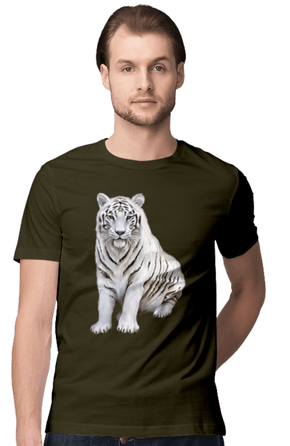 Футболка чоловіча з принтом "Тигр". Білий, тварини, тигр. CustomPrint.market
