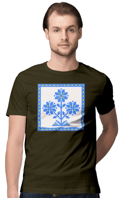 Yellow blue embroidery flowers