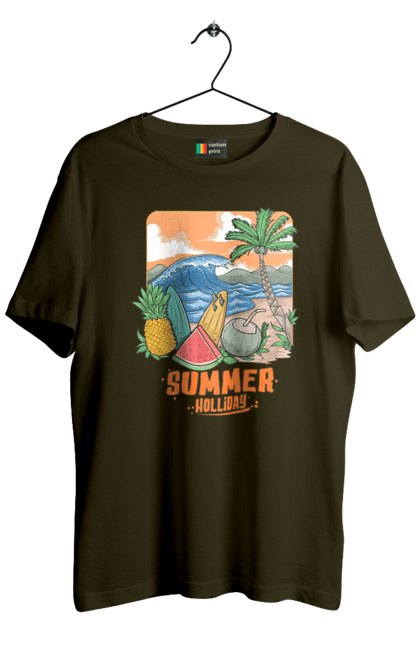 Футболка чоловіча з принтом "Літні Свята". Ананас, літо, море, пальма, хвилі. 2070702