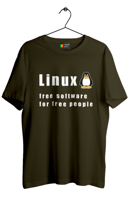 Футболка чоловіча з принтом "Linux Вільний Для Вільних". Linux, адміністратор, айті, айтішник, безкоштовна, безкоштовно, білий, вільна, доступність, незалежність, операційна система, ос, пінгвін, програміст, програмне забезпечення, свобода, сервер, сисадмін, система, системний адміністратор, софт, текст. 2070702