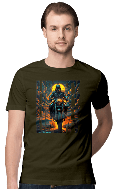 Футболка чоловіча з принтом "Байкер". Байкер, мотоцикліст, подорожі, свобода, туризм. 2070702