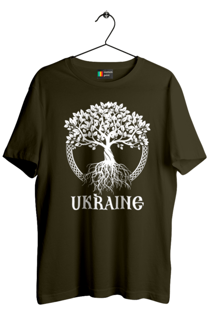 Футболка чоловіча з принтом "Дерево Україна". Дерево, дерево з корінням, дерево україна, зсу, патріотична, україна, українська. 2070702
