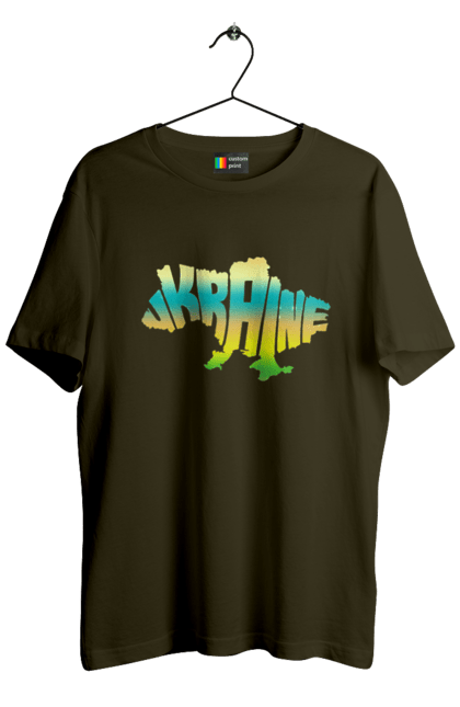 Футболка чоловіча з принтом "Україна силует кольоровий". Карта україни, люблю україну, силует україни, символ україни, україна, українська символіка. 2070702