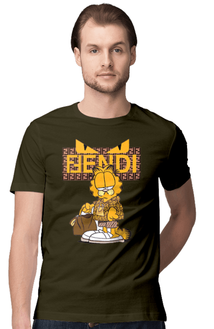 Футболка чоловіча з принтом "Fendi Гарфілд". Fendi, garfield, бренд, будинок моди, гарфілд, італія, люкс, мода, сумка, фенді. 2070702