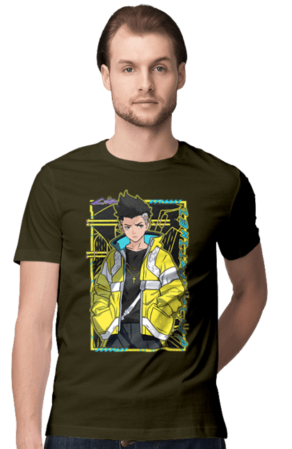 Футболка мужская с принтом Киберпанк: Бегущие по краю Дэвид. Cd projekt, cyberpunk, david, netflix, аниме, бегущие по краю, видеоигра, дэвид, игра, киберпанк. 2070702