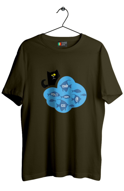 Футболка чоловіча з принтом "Кіт програміст". Angular, c, css, html, it, javascript, jquery, php, python, react, svelt, vue, айтишник, айті, гумор, код, кодувати, прогер, програміст, програмісти, ти ж, ти ж програміст, тиж програміст. 2070702