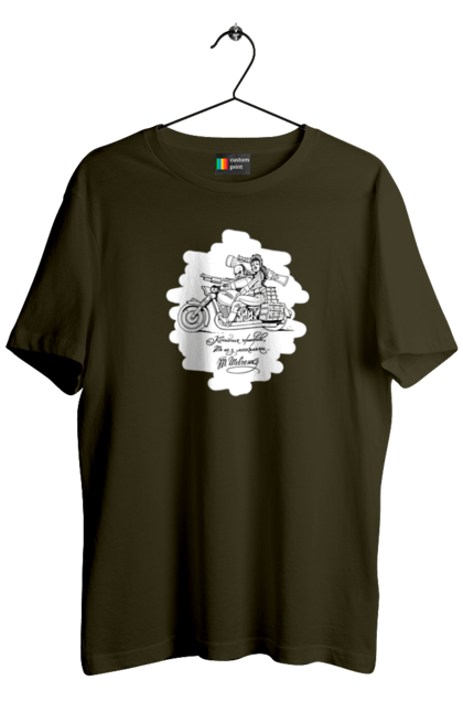 Футболка чоловіча з принтом "Шевченка на мотоциклі". Вірш, енеїда, книги, кобзар, мотоцикл, українка, шевченка. 2070702