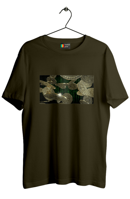 Футболка чоловіча з принтом "Біткойн". Багатство, біткойн, валюта, гроші, криптовалюта, курс, майнінг, матриця, монета, розкіш, цифровий світ. 2070702