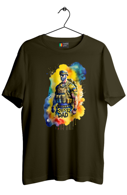 Футболка чоловіча з принтом "Супер тато ЗСУ". День батька, день тата, зсу, люблю тата, супер, супер тато, супер тато зсу, тато, тато зсу, україна. 2070702