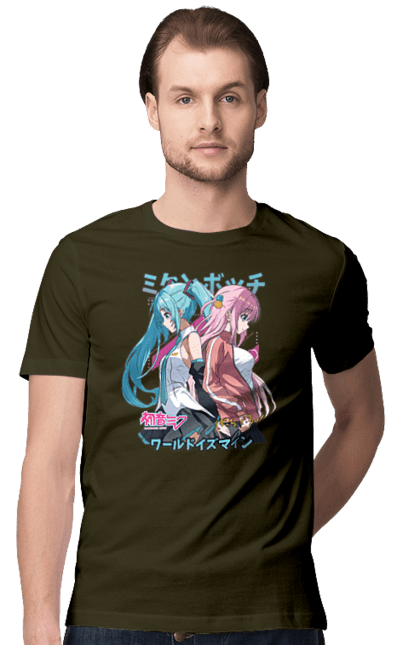 Men's t-shirt with prints Hatsune Miku and Hitori Gotou. Anime, bocchi the rock, hatsune miku, hitori goto, hitori gotou, lonely rocker, miku, rocker, vocaloid. 2070702