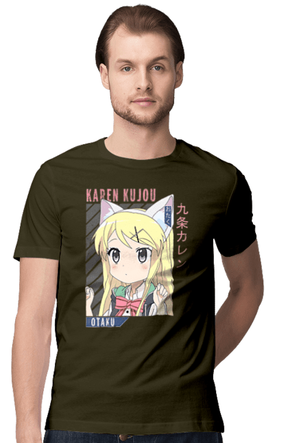 Men's t-shirt with prints Kiniro Mosaic Karen Kujo. Anime, gold mosaic, karen, karen kujo, kiniro mosaic, kinmoza, manga. 2070702