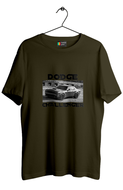 Футболка чоловіча з принтом "Додж челенджер". Авто, автомобіль, американська легенда, додж челенджер, класичне авто, культовий автомобіль, масл кар, потужний автомобіль. 2070702