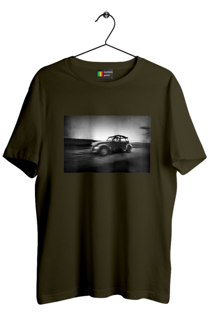 Футболка чоловіча з принтом "Ретро машина чб". Авто, ретро, ретро машина, чорно біла машина. 2070702