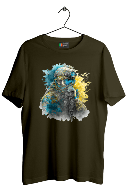 Футболка чоловіча з принтом "Снайпер ЗСУ". Армія, зсу, прапор україни, символи україни, снайпер, солдат, україна. 2070702