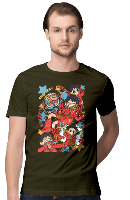 Men's t-shirt with prints One Piece Luffy. Anime, luffy, manga, monkey de luffy, one piece, pirates. 2070702