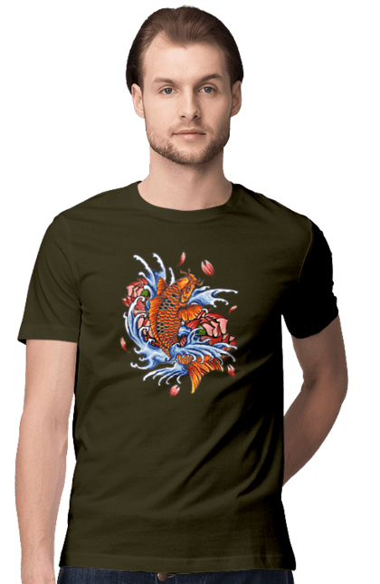Men`s t-shirt with prints Fish and waves. Fish, flower, wave. 2070702