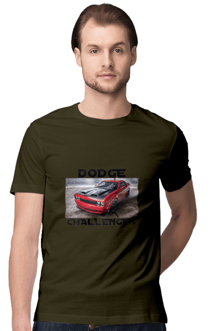 Футболка чоловіча з принтом "Додж челенджер". Авто, автомобіль, американська легенда, додж челенджер, класичний автомобіль, культове авто, масл кар, потужний автомобіль. 2070702