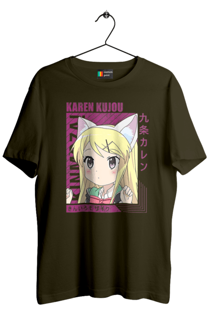 Men's t-shirt with prints Kiniro Mosaic Karen Kujo. Anime, gold mosaic, karen, karen kujo, kiniro mosaic, kinmoza, manga. 2070702